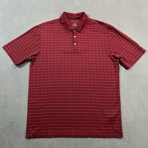 Nike Fit Dry‎ Tiger Woods Collection Polo Shirt Mens L Red Burgundy Striped Golf
